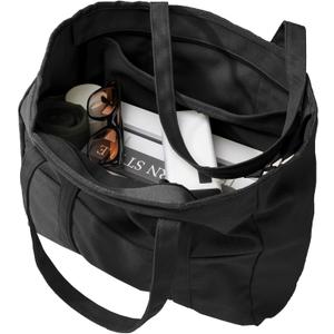 Extra Large Canvas Tote Bag for Women Men, Utility Work Tote with Zipper, Laptop Tote, Teacher Tote (Black)