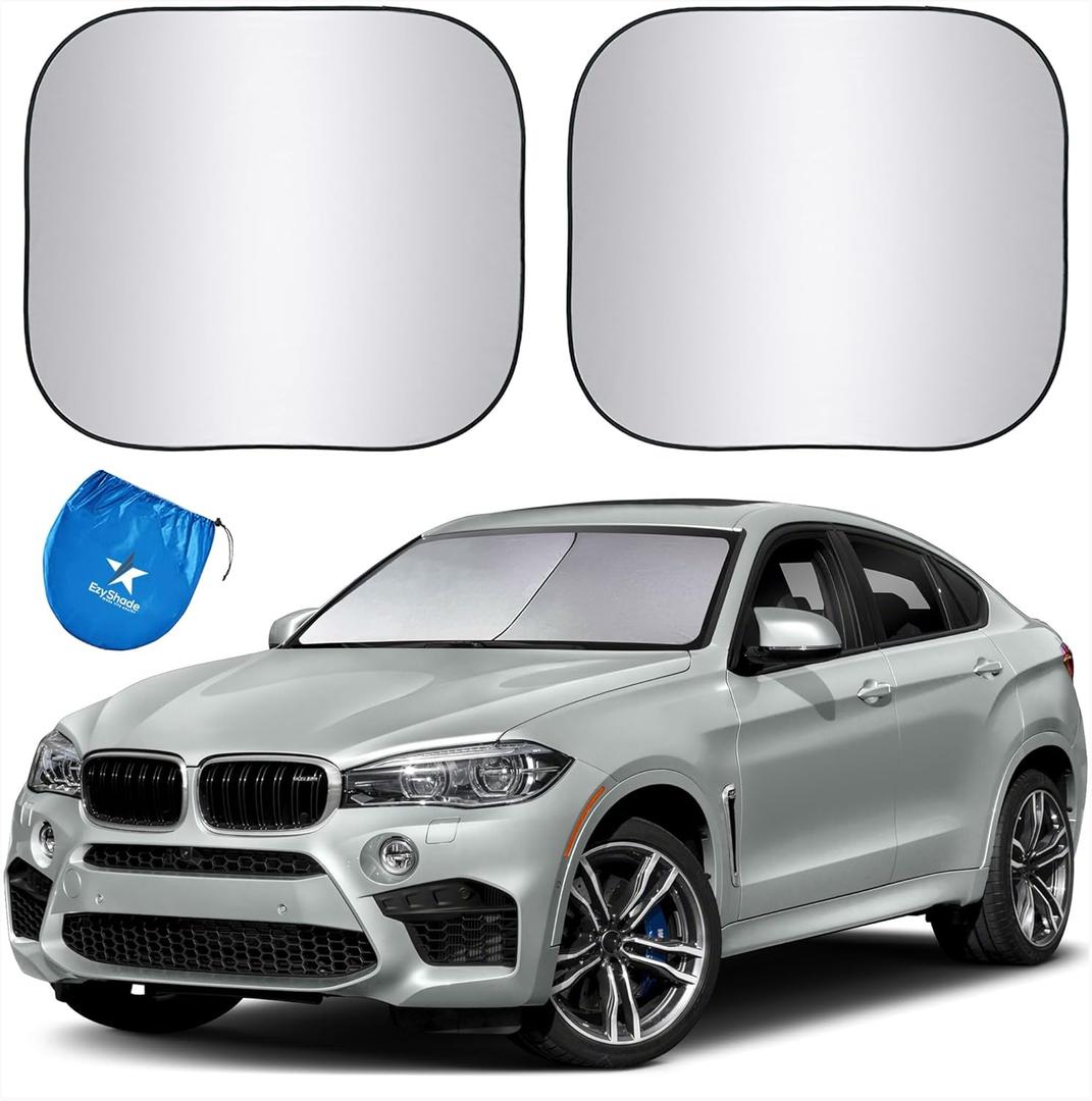EzyShade Windshield Sun Shade with Shield-X Reflective Technology. Foldable 2-Piece Car Sunshades Reflect UV Sun and Heat and Protect Your Car. Standard (Medium) Size