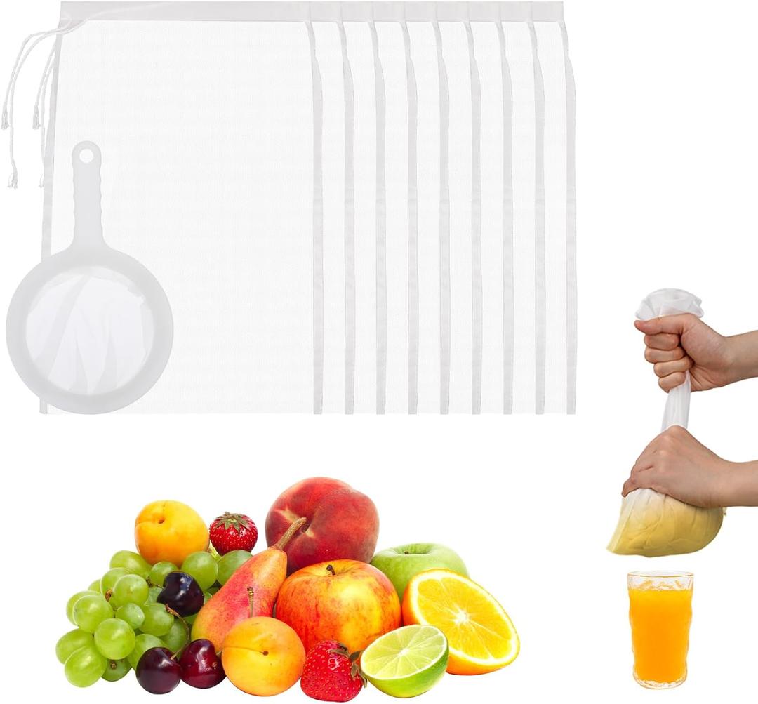 200 Mesh Nut Milk Bag 9 Pack - Reusable Fine Mesh Strainer for Cold Brew Coffee, Juicing, Almond Milk, Herbal Tea - Food Grade BPA-Free Nylon Strainers Fine Meshs Bags