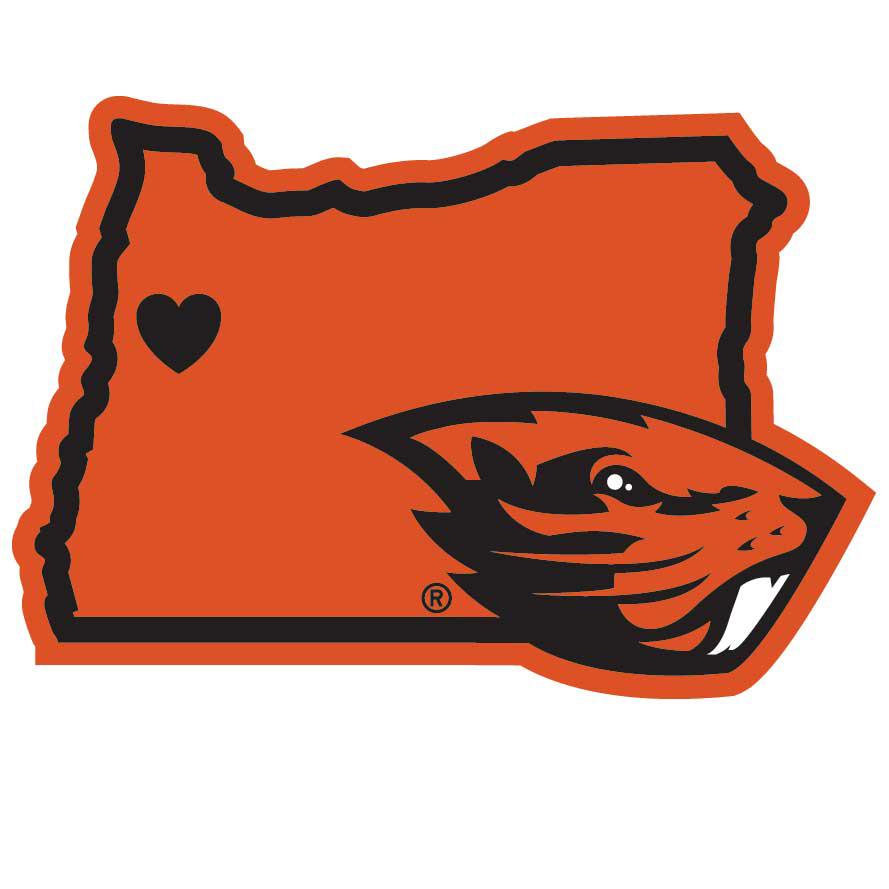 Oregon State Beavers State Shape Logo With Heart Vinyl Decal