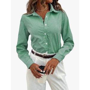 Milumia Women's Colorblock Striped Blouse Collar Long Sleeve Button Down Shirt S