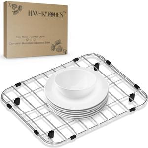 HW Kitchen 12" x 10" Stainless Steel Sink Rack - Farm Sink Protector, Mat, Drying Rack