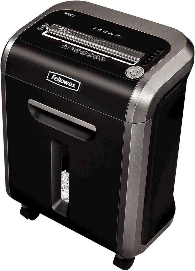 Fellowes Powershred 79Ci 16-Sheet 100% Jam-Proof Heavy Duty Crosscut Paper Shredder Machine for Office and Home, Black/Dark Silver 3227919