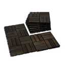 Acacia Wood Flooring Interlocking Deck Tiles for Patio Decor 9 Pcs 12 Slats VR Black - Waterproof Indoor & Outdoor Decor - Balcony Garden Decking Tile (12.2 * 12.2 * 0.7 inches)