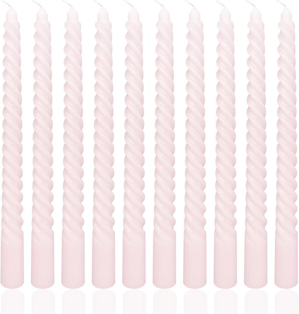 10 Inch 10 Pack Soft Baby Pink Spiral Taper Candle Set, Dripless Long Burning Time Candlesticks for Dinner Baby Shower Party Brithday Wedding Engagement Party and Home Decor 