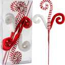 6PC Set Red/Green Christmas Tree Decorations Picks Christmas Woolen Candy Curly Pick, Christmas Tree Toppers Decorations Home Office Vase Party Ornaments (RED)
