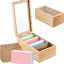 Bamboo Index Card Organizer, 3x5 Index Card Holder Box With Dividers, Wood Recipe Box With Lid, 4 Compartments for 1200 Cards - 5.9" W x 10.23" D x 4.13" H