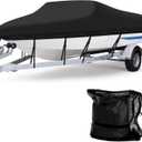 Anglink Jon Boat Cover 12-14 ft, 600D Heavy Duty Marine Grade Water Resistant Flat Bottom Boat Cover, Fits Aluminum Fishing Boats up to 68" Beam Width, UV Protection Trailerable Storage Cover, Black