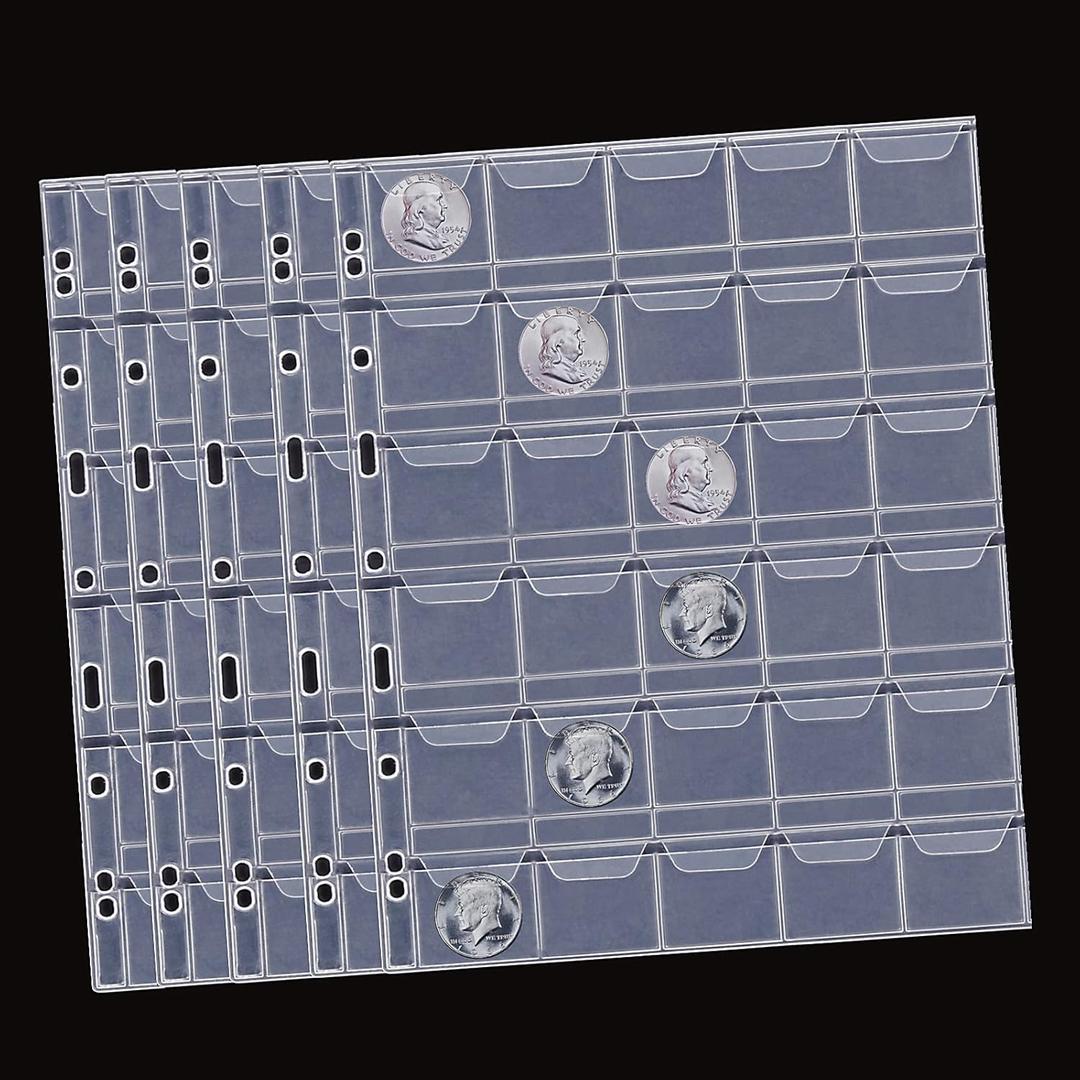 MUDOR Coin Pocket Pages, PVC-Free Coin Sleeves - 30-Pocket Sheets for Binders