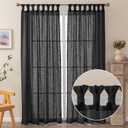 Black Linen Curtain 2 Panels, Semi Sheer Inverted Pleat Curtain Panels with Twist Tabs for Bedroom, Living Room and Dining Room, W52 x L84 inches, Black