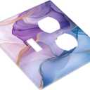 Outlet Covers Purple Gold Marble Colorful Abstract 2 Gang Decorative Socket Cover 1 Toggle Duplex Combo Light Switch Cover GFCI Electrical Wallplates for Bathroom Bedroom Decor