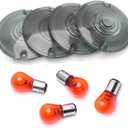 4 Pcs 3 1/4" Touring OEM Flat Black Smoked Turn Signal Lenses+Amber Bulbs for Harley Davidson Electra Glides Road King