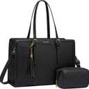 LOVEVOOK Laptop Bag for Women Vintage Leather Laptop Tote 15.6 inch Large Capacity Computer bag with Clutch Purse for Work (Black)