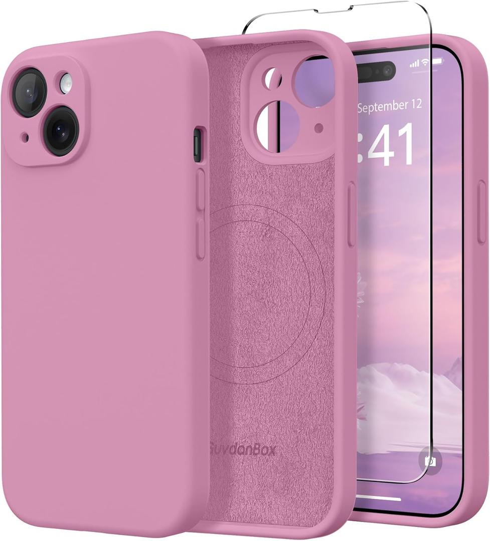 Magnetic for iPhone 15 Plus Case, Compatible with MagSafe, [Full Camera Protection][Screen Protector] Silicone Shockproof Protective Phone Case for iPhone 15 Plus 6.7", Blackcurrant