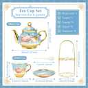20 Pcs Porcelain Tea Set with Metal Holder, Adult Tea Set Gift, European Ceramic Tea Set for Adults, Flower Tea Cup Saucer Set for Party With Gold Flower Painting (Serene Blue)