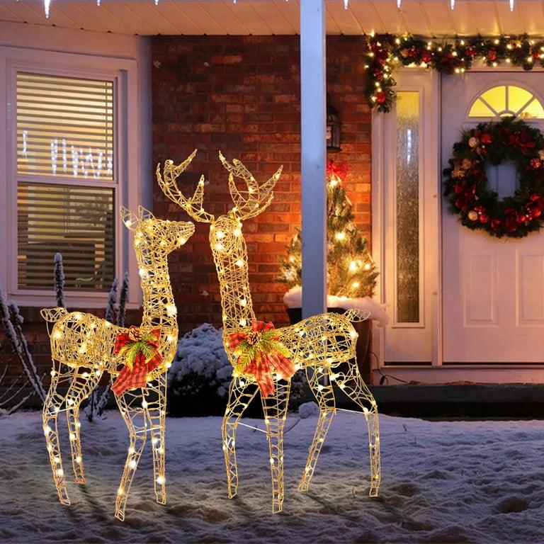 2 PCS Pre-lit Christmas Reindeer Family Deer Xmas Decoration with 200 LED Lights