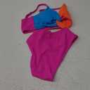 Girls Swimsuit Bathing Suit Color Block Twist Adjustable Double Shoulder Straps Bikini Girls 2 Piece Set (15-16 Years, Blue+orange)