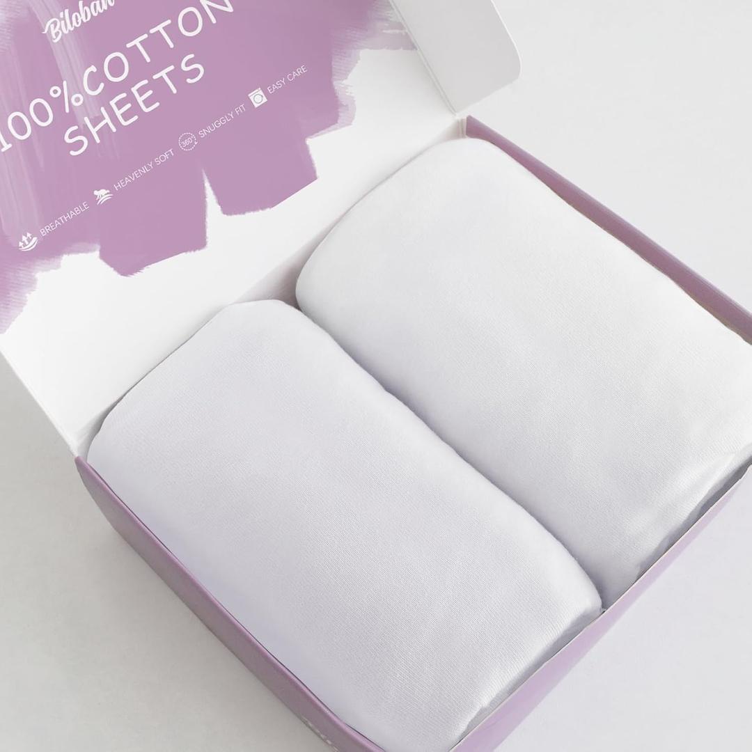 100% Cotton Bassinet Sheets Compatible with Ingenuity Bedside Baby Bassinet and Regalo Basic Bassinet (Small), 2 Pack, Ultra Soft Bassinet Sheet for Baby, White
