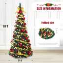 Decoway Pre Lit Pre Decorated Christmas Tree Pop Up with Remote Control, with Warm White & Colorful LED Lights,Holiday Party Decorations,Red Gold (6FT, Surround Ribbon)