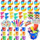Pool Party Favors and Beach Party Favors 168pcs Summer Pool Toys for Party,Kids Ages 4-8 8-12, Including 12 Castle Mold Buckets, 12 Shovels,Beach Balls, Sunglasses, Bubble Wands