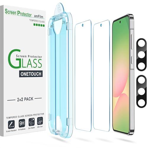 amFilm Auto-Alignment OneTouch for Samsung Galaxy A56 5G 6.7" Screen Protector + Camera Lens Protector, Tempered Glass, 30 Seconds Installation, Bubble Free, Case Friendly, Anti-Scratch [2+2 Pack]
