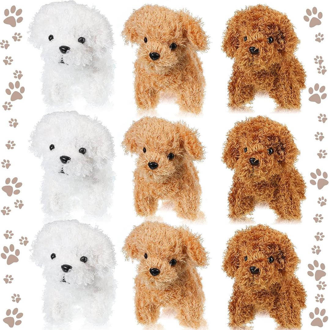 Sumind 9 Pcs 4" 5" Mini Plush Stuffed Dog Party Favor Small Puppy Stuffed Animal Bulk Soft Toy Doll Cute for Kids Christmas Stocking Stuffers Gift Baby Shower Birthday Party(Curly Puppy)