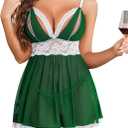Avidlove Sexy Lace Babydoll Lingerie for Women Sheer Mesh Sleepwear Boudoir Outfits Chemise Exotic Nightgowns (Small, Green)