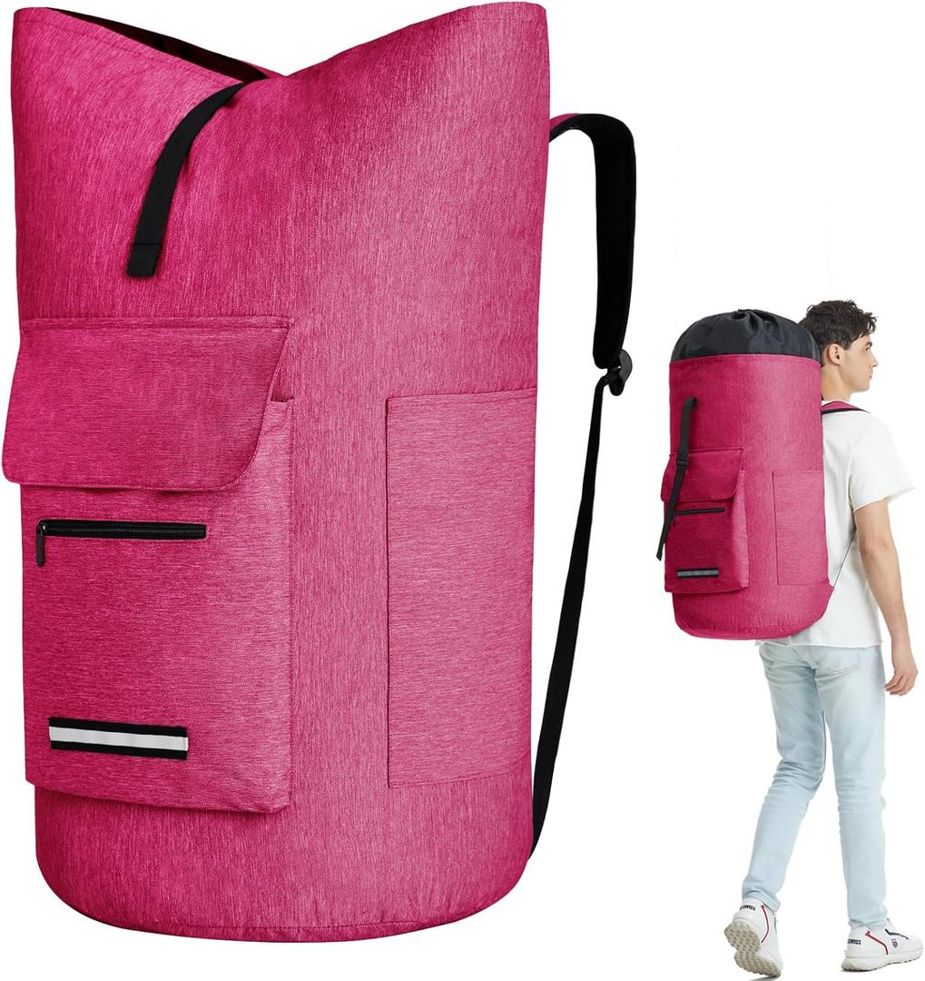 Laundry Bag Extra Large 115LLaundry Backpack with Shoulder StrapsSturdy Travel Laundry Bags with 4 PocketsLaundry Backpack Heavy DutyClothes Hamper Bag XXLCollege Dorm Essentials (Pink)