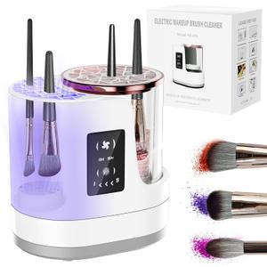 3 IN 1 Electric Makeup Brush Cleaner,Automatic Makeup Brush Cleaner with Makeup Brush Dryer,Portable USB Deep Cleaning for All Size Beauty Makeup Brush Set,Blush Brush,Sponges (White)