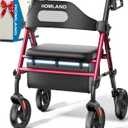 HOMLAND Foldable Rollator Walkers with Seat for Seniors, 8'' Big Wheels, 350 lb. Weight Capacity, Adjustable Handles and Seat Height, Lightweight Rolling Walker, Red