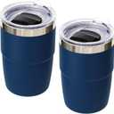 8 oz Small Coffee Cup with Magnetic Lid, Ceramic-Lined 18/8 Stainless Steel, Double-Wall Vacuum Insulated, Stackable, Dishwasher Safe, Mini Tumbler for On-the-Go, 2 Pack, Navy