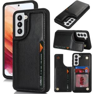 iCoverCase Compatible with Samsung Galaxy S21 FE Case with Card Holder, S21 FE Wallet Case for Women Men [RFID Blocking] PU Leather Protective Phone Case for S21 FE 5G (Black)