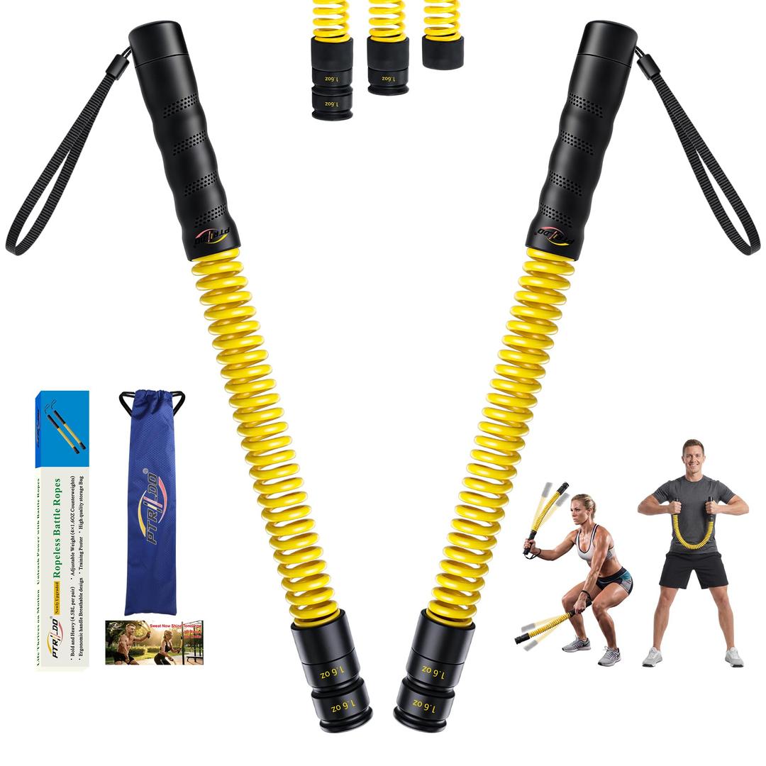 Ptrildo Cordless Battle Ropes for Home Gym & Apartment with Workout Guide