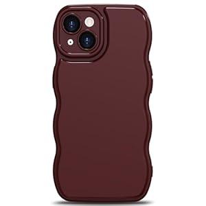 Anuck for iPhone 15 Plus Case Wave, Curly Frame Design for Women Girls, Cute Wavy Solid Color Aesthetic Phone Case Soft Flexible TPU Shockproof Full-Body Protective Cover 6.7" - Wine Red