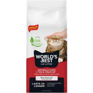 WORLD'S BEST CAT LITTER Multiple Cat Unscented, 32-Pounds - Natural Ingredients, Quick Clumping, Flushable, 99% Dust Free & Made in USA - Long-Lasting Odor Control & Easy Scooping