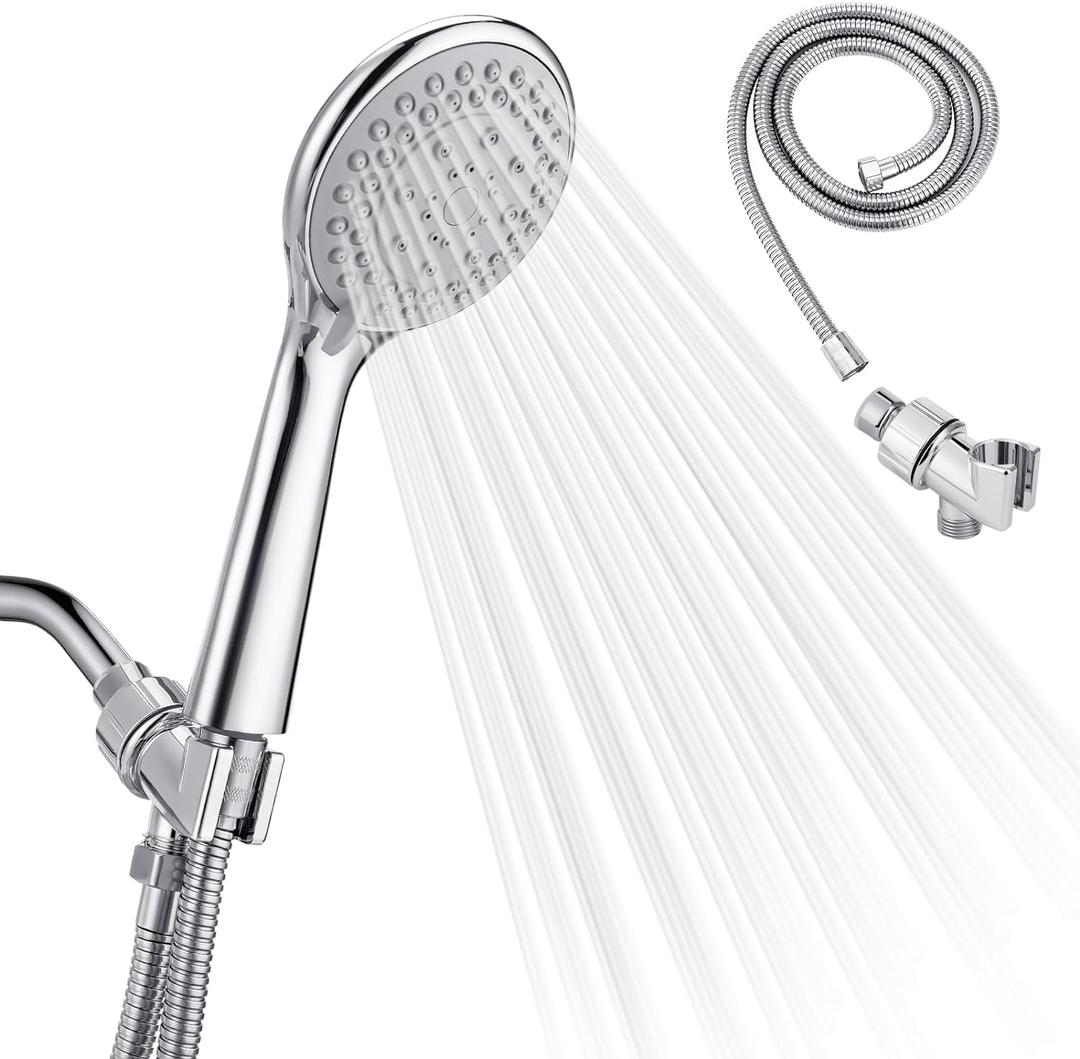 Detachable Handheld Shower Head with Hose - High pressure 5 Functions Showerheads Hand Held Shower Heads,Extra Long 4.7 ft. Stainless Steel Hose and Holder.
