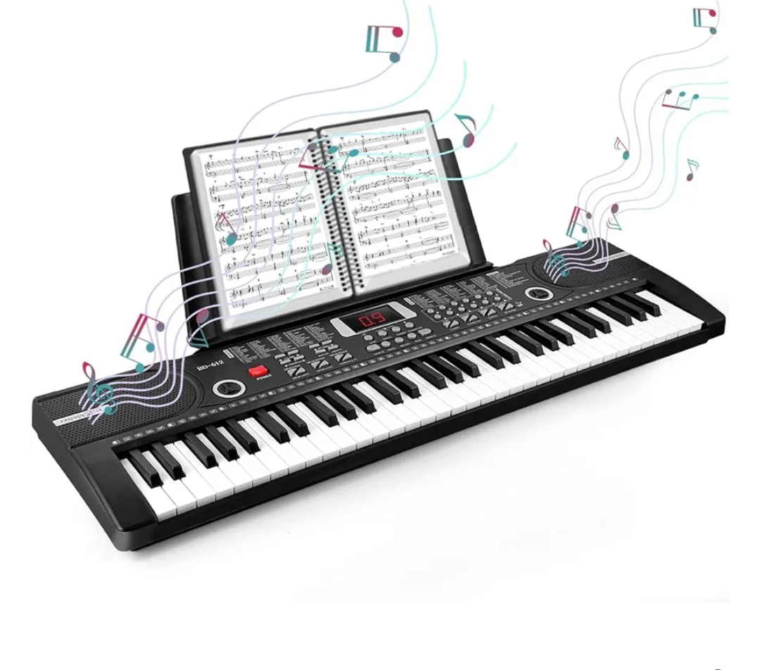 61 key Electronic Digital Piano,61 keys piano keyboard with Built-In Speaker Microphone,Sheet Stand and Power Supply,Portable keyboard Gift Teaching for Beginners