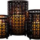 Metal Candle Holders Set of 3, Decorative Tealight Candle Holder Sets, Candlestick for Pillar Vintage Style Perfect for Tabletop Centerpieces Home Decor Wedding Parties Events (Copper coin shape, Black&gold)