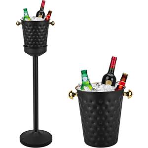 Champagne Bucket with Stand,5L Ice Bucket with Stand,Wine Chiller Bucket,Stainless Steel Champagne Stand for Wedding KTV Club BBQ Party Home Outdoor Black