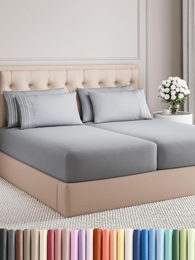 Split King 7 Piece Sheet Set - Comfy, Breathable & Cooling - Hotel Luxury Bedding for Women, Men, Kids & Teens - 1 Flat & 2 Fitted Sheets & 4 Pillowcases with Deep Pockets - Wrinkle Free - Steel Blue