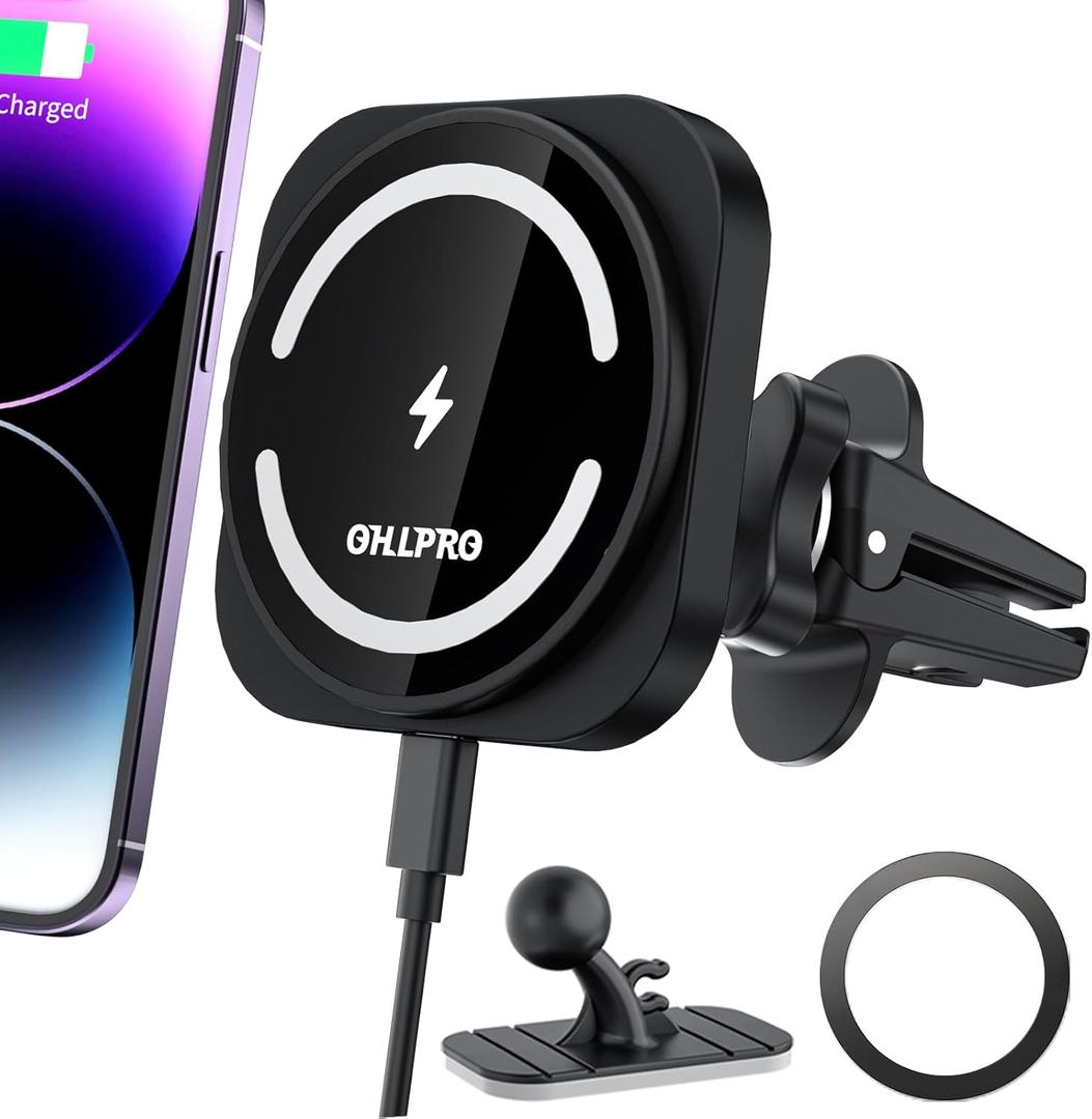 OHLPRO for Magsafe Car Charger for Women Men, Magnetic Wireless Car Mount for iPhone 17 Pro Max, 16/15 Series, 15W Fast Charging Phone Holder Vent and Dashboard