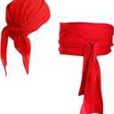 DOOVID Halloween Pirate Costume Accessories Pirate Head Scarf Sash Belt Pirate Bandana Headband Waist Belt (One Size, Red)