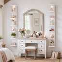 7 Tier Floating Wall Shelf with Lights, Tall Display Lack Shelf, White, 9.85 x 9.3 x 77 inches