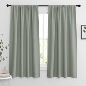 RYB HOME Blackout Curtains for Bedroom Living Room 63 inches Long, Thermal Insulated Privacy Rod Pocket Drapes for Nursery Office Home Theater, Width 42 by Length 63, Greyish Green, 2 Panels