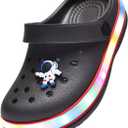 XPKWS Toddler Kids Clogs Boys Girls LED Garden Shoes Light up Sandals Slip on Quick Dry Beach Slippers (Black), Size 13