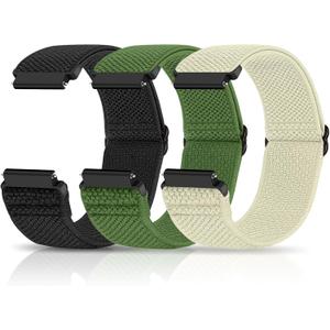 Compatible with 16mm 18mm 19mm 20mm 22mm Watch Bands Quick Release Replacement Wristband,Adjustable Stretchy Nylon Solo Loop Straps Fabric Braided Sport Elastic Bands for Men Women (Black+Army Green+Beige)