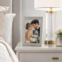 4x6 Picture Frame Silver Metal Glass Tabletop Stand Wedding Home Decor | Modern Decorative Photo Frame Artwork Gallery Piece for Shelf Office Desk and Housewarming Gift