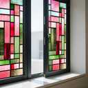 IVN Window Privacy Film Rainbow Mosaic Stained Glass Window Film Decorative Static Cling Non Adhesive Removable Reusable Window Cling for Bathroom Shower Windows Anti Glare UV Blocking 17.7x39.3 Inch (Colorful Rectangular Blocks)