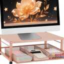 Small Monitor Stand Riser, Laptop Riser, Metal Mesh Desk Organizer, Desk Top Storage and Organization with Drawer for Computer, Desktop, Printer, Coffee Set and Office Supplies (Bronze)