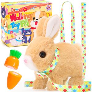 Tagitary Plush Toys Bunny Electronic Toy with Sounds,Wiggling Ears,Hopping,Twitching Mouth and Nose, Interactive Rabbit Toy for Kids with Leash,Easter Birthday Gift for Toddlers Kids (Yellow)